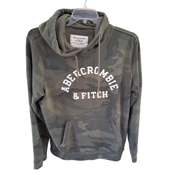 Abercrombie & Fitch Camo Men's Large Green Pullover Hoodie Sweatshirt Spell Out - Picture 1 of 11